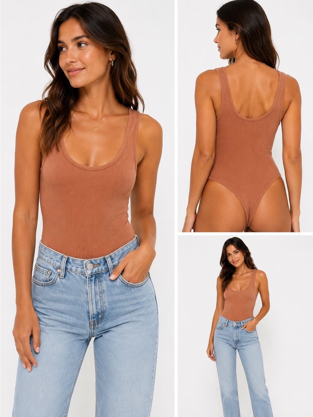 Women's Sleeveless Scoop Neck Bodysuit - Taupe